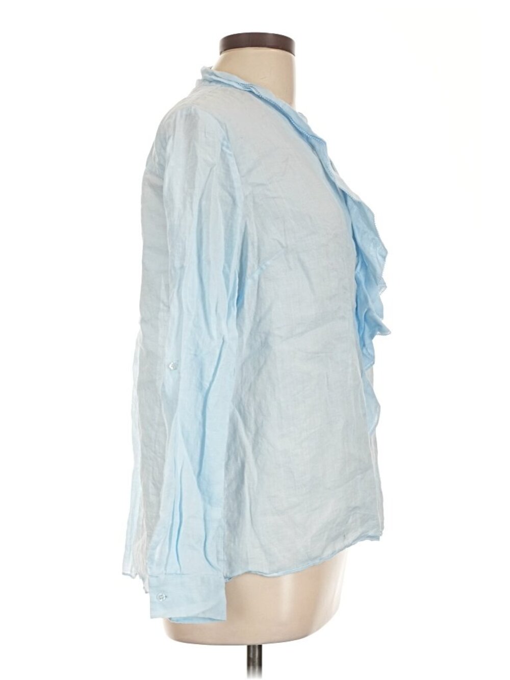Elie Tahari Light Blue 100% Ramie Ruffle High Low Blouse Size L - Picture 5 of 6